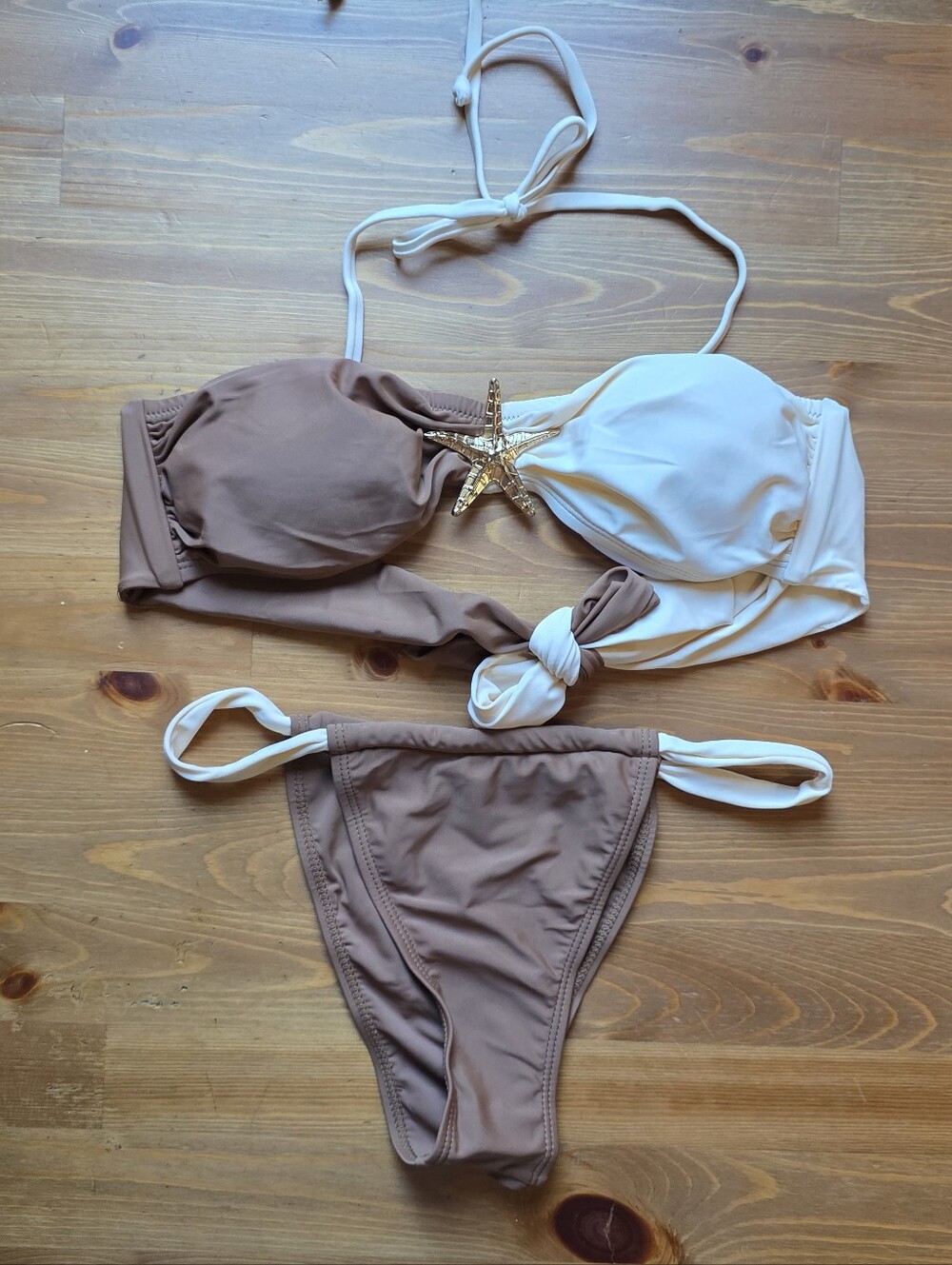 Two-Tone Brown & White Starfish Bikini Set - Women Swim
